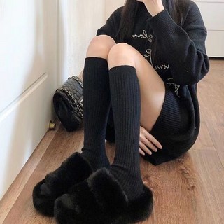 五色小腿襪 秋冬長襪 螺紋 毛茸茸 保暖中長筒襪子
