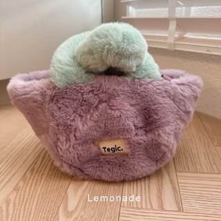 lemonade 韓版絨毛環保手提袋 女包 便當袋 小廢包 實拍 柔軟舒適 時尚簡約 手提包, 紫色