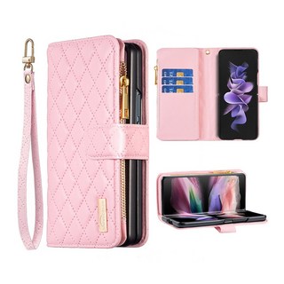 아키쉘 Z폴드5 제트지 퀄팅 엠보싱 가죽 지퍼형 카드수납 지갑 핸드폰 케이스