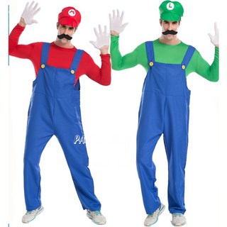 【台灣發貨】超級瑪利歐路易吉變裝服，萬聖節電玩角色扮演服裝，尾牙派對趣味變身, 1個, 瑪莉歐(紅色)L, 紅色