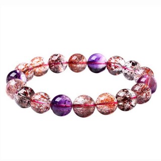 鎮瀾宮過爐加持金髮超七水晶手鏈天然情侶琉璃手串紫髮晶金草莓黑加侖超紫超男女, 1個, 高品質超七手串【珠徑10mm】