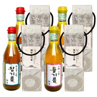 오일장방앗간 김해 저온압착 통참깨 통들깨 참기름 들기름 개별박스 선물용, 4개, 350ml