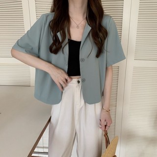 VIISHOW 여성 여름 데일리 베이직 슬림 캐주얼 반팔 자켓