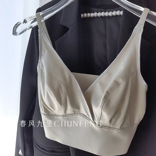 高級法式三角杯綢緞兔耳朵內衣，大胸顯小無鋼圈美背無痕抹胸，舒適親膚性感內衣