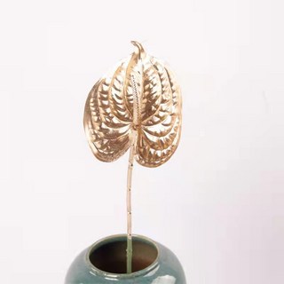 仿真植物 永生花 仿真銀杏葉尤加利 滿天星 鳳尾 龜背葉 花材 金色假花 仿真花 婚禮禮堂布置 家居裝飾, 金紅掌, 1個