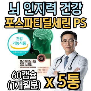두뇌엔 ps 포스파티딜세린 은행잎추출물 징코 뇌 브레인 인지력 기억력 혈행개선 건강 시니어 추천 포스타디딜세린, 5개, 60g