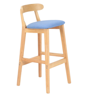 Mr.Dining 餐椅 高腳椅 吧台椅 實木餐椅 高腳凳 中島椅 餐桌椅 62/72/82椅高 靠背高腳椅 北歐風, 藍, 1個, 72棉麻款-藍墊木靠背