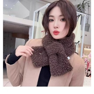 2025純羊毛混紡針織毛線圍巾，日韓系素色百搭暖暖插孔新款