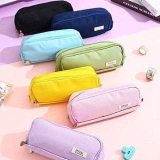 양쪽 오픈 필통 심플하고 다양한 스타일에 어울림 학생용 다기능 문구함 대용량 오염에 강함 다층 필통, 1개, 블랙