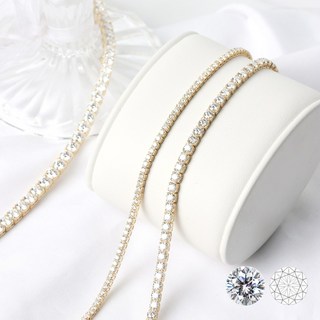 오로프 전체 14K 옐로우골드 금 모이사나이트 다이아 테니스 명품 이중잠금 팔찌 GRA 보증서