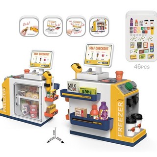 迷你聲光收銀機 兒童玩具 刷卡掃描咖啡機 聖誕禮物, 迷你超市收銀機黃色, 1個