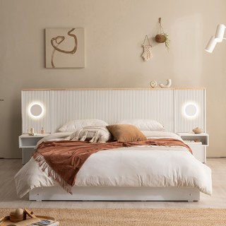 잉글랜더 시애틀 템바보드 편백나무 원목 호텔 수납 침대(Sweet Slumber 9존 필로우탑 매트-K), 화이트+화이트, 침대K+매트K