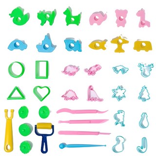 KIBBOOM 兒童黏土工具組 壓模 28個 + 雕刻刀 4支 + 滾輪 2支, 混和顏色, 300g, 1組