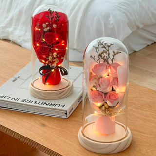 로렌드 기념일 선물 유리돔 꽃다발 + 예쁜 미니카드, 레드