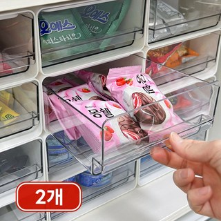 하이어데코 투명창 서랍 적층 수납함 팬트리 슬라이딩 정리함 다용도 수납, 투명, 2개