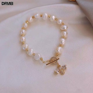 DFMEI 復古幾何不規則淡水珍珠手鍊時尚設計感手環氣質高級感手飾女