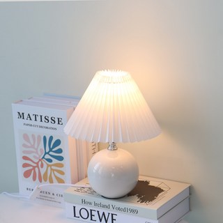 크리미 단스탠드 도자기 인테리어스탠드조명 26base LED 버섯주름갓 스탠드조명, 화이트, 화이트