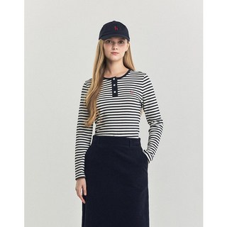 헤지스레이디스 [24FW] [가격인하][면] 네이비 스트라이프 긴소매 티셔츠 HSTS4D907N2 가을 편한 이너