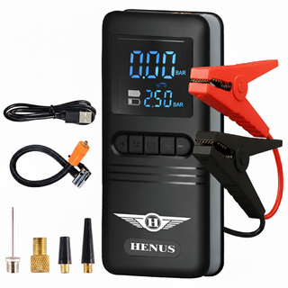 헤누스 듀얼부스터 2IN1 자동차 점프스타터 긴급시동 공기압주입기 15V+스마트 점프 케이블, 12000mAh, 1세트