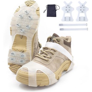 冬季室外冰爪防滑鞋套 雪地防滑神器 登山攀巖防滑裝備 兒童成人適用, 十齒M碼透明34-40碼通用