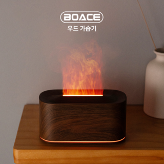 BOACE 미니 가습기 벽난로 무드등 무소음 초음파 가습기 집들이선물, 다크 우드