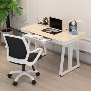 簡約現代升降辦公桌 工作桌 書桌 學習桌 電腦桌, 固定高度/帶抽屜/白色板材,100*60*75
