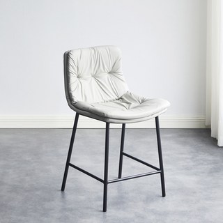 吧台椅 高腳凳 酒吧椅 北歐靠背皮吧椅家用輕奢鐵藝高腳凳網紅ins咖啡廳現代簡約吧台椅, 1個, 55高淺灰色耐刮皮