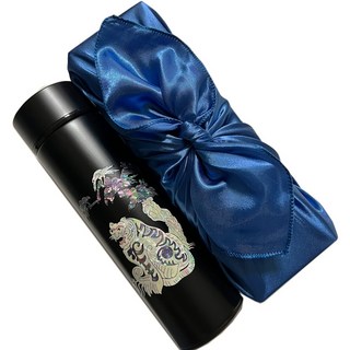 호랑이 자개텀블러 보자기포장포함 보온보냉병 나전칠기 외국인기업단체선물용답례품, 공단보자기, 블랙