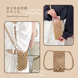 手工編織手機包 輕夏日度假風手機包 相機包 墨鏡包 鏤空包, 卡其棕