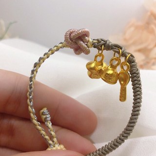 儒家寶寶 黃金純金/足金9999衣食無憂編織手繩/手鍊，彌月/滿月禮，親子手鍊, 黃色（純金0.22錢）