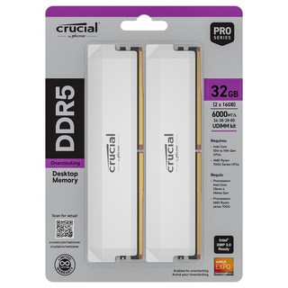 마이크론 Crucial DDR5-6000 CL36 PRO Overclocking 패키지 아스크텍 (32GB(16Gx2)), 화이트