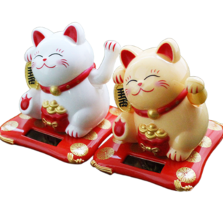 휘뚜마뚜 마네키네코 1+1 복 부르는 고양이 손흔드는 행운 돈 일본 고양이 세트, 화이트 & 베이지