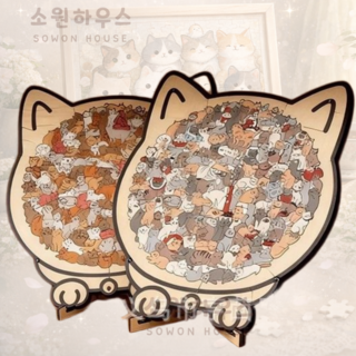 소원하우스 미야옹 우드퍼즐 고양이 직소 힐링 스트래스해소, 1개, 주황혼합, 135피스