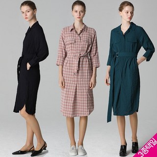 [최초가 38000원] 썸머 시어서커 벨티드 셔츠형 원피스