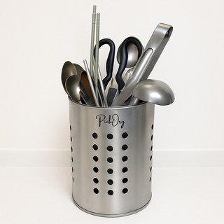 픽커리 원형 스텐 수저통 숟가락통, 1개, 실버