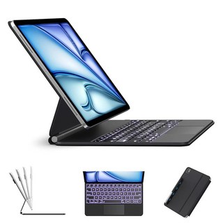 매직 키보드 케이스 아이패드 에어 11인치(2024 M2) 및 프로 11인치(1~4세대) / 11인치(4세대-6세대)용 - 트랙패드 마그네틱 애플호환 펜슬 홀더가 있는 백라이트, 매직 키보드 케이스 아이패드 에어 11인치(2024 M