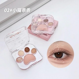 kakashow貓爪肉球眼影盤 珠光啞光 粉質細膩 韓系顯色 臥蠶腮紅一體盤 大地色, 1個, 02#小貓乖乖