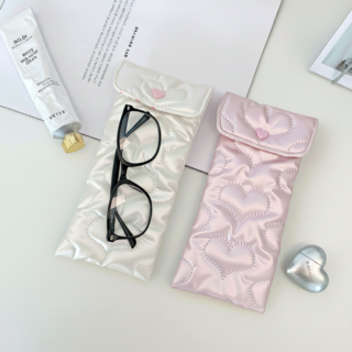 데일리 휴대용 러블리 하트 퀄팅 안경 파우치 2종 세트