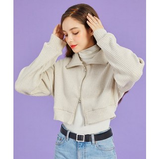 KOLEAT [기모] WOMEN 크롭 니트 집업 맥시 숏 가디건 [오트밀] MX 긴팔 카라 스웨터 ver.