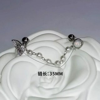 新款 飾品 高級獨特半邊蝴蝶翅膀拚接珍珠澳寶時尚耳鏈耳邊骨耳骨釘耳堵