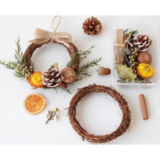 聖誕藤圈DIY材料包︱五角星 圓花環 聖誕節花圈裝飾 藤圈材料包︱麥手作, C花材藤圈(無膠條)DC03