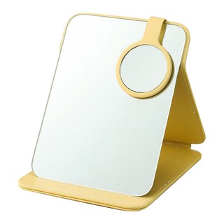 桃園妙出貨 折疊化妝鏡 隨身鏡 梳妝鏡 隨時保持精緻妝容, 黃【多角度調節｜放大鏡面】, 1個