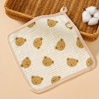 DFMEI A類四層方巾縐布嬰兒小毛巾新生兒寶寶口水巾兒童透氣純棉紗布, 1個, 1個裝, 熊頭:25*25