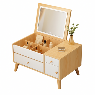好的家居 LED小型化妝桌 化妝台 小型梳妝檯 床頭櫃 輕奢化妝台 化妝桌 簡約化妝櫃 梳妝檯 床頭收納櫃, 【60cm】LED小型化妝桌, 楓櫻木+白