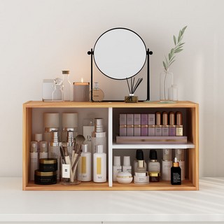 2025新款實用型大號防塵化妝品收納盒家用梳妝台木質收納櫃儲物櫃, 1個, B款-無門板（梳妝台防塵儲物櫃）-胡2