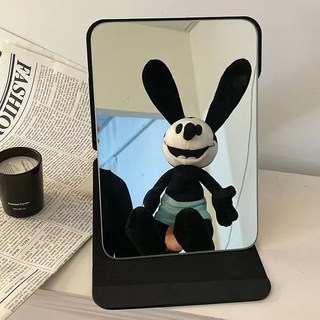 ins風化妝鏡折疊鏡子全面屏學生宿舍用梳妝鏡臺式桌面旅行便攜, 折疊款PU鏡【粉色】高品質❖,限時優惠小號【16*11】