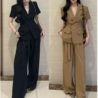 韓系通勤西服套裝 2026夏季新款中長款闊腿褲