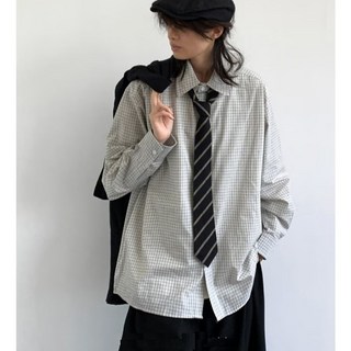 韓風 OVERSIZE 小格紋襯衫 男女款 薄款長袖襯衫 格紋上衣 休閒開衫