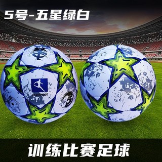 足球成人青少年5號4號兒童比賽訓練專用足球 初中生歐洲盃同款, 五號-五星綠白（tpu表皮）, 1個