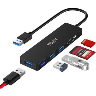 TSUPY USB 3.0 허브 SD 마이크로 5포트 포트 SDTF 카드 리더기 슬롯 가볍고 작은 어댑터 초고속 윈도우맥 지원 재택근무 원격근무, 20cm USB3.0